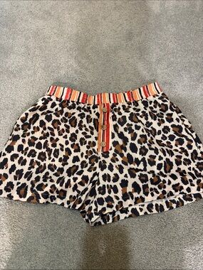 SHEIN Leopard-Print Shorts with Orange-Striped Waistband